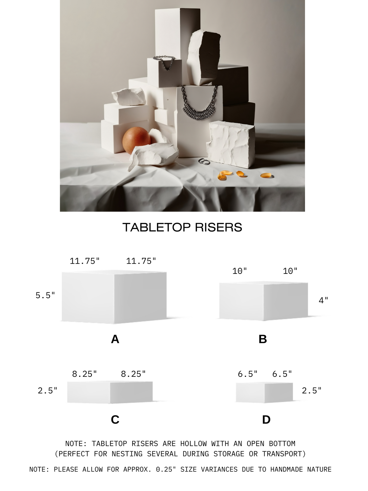 White Display Riser Platforms - 4 Piece Set